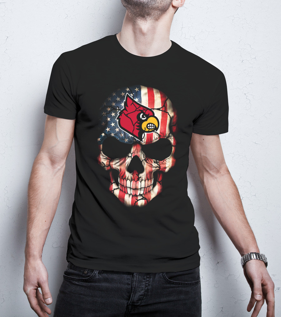 Louisville Cardinals American Flag Skull 75 T-Shirt