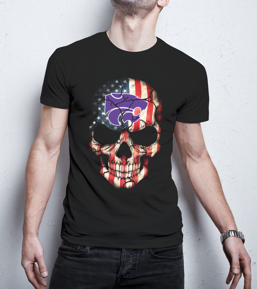 Kansas State Wildcats American Flag Skull T-Shirt