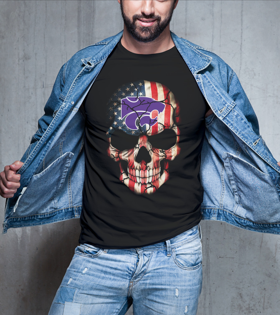 Kansas State Wildcats American Flag Skull T-Shirt