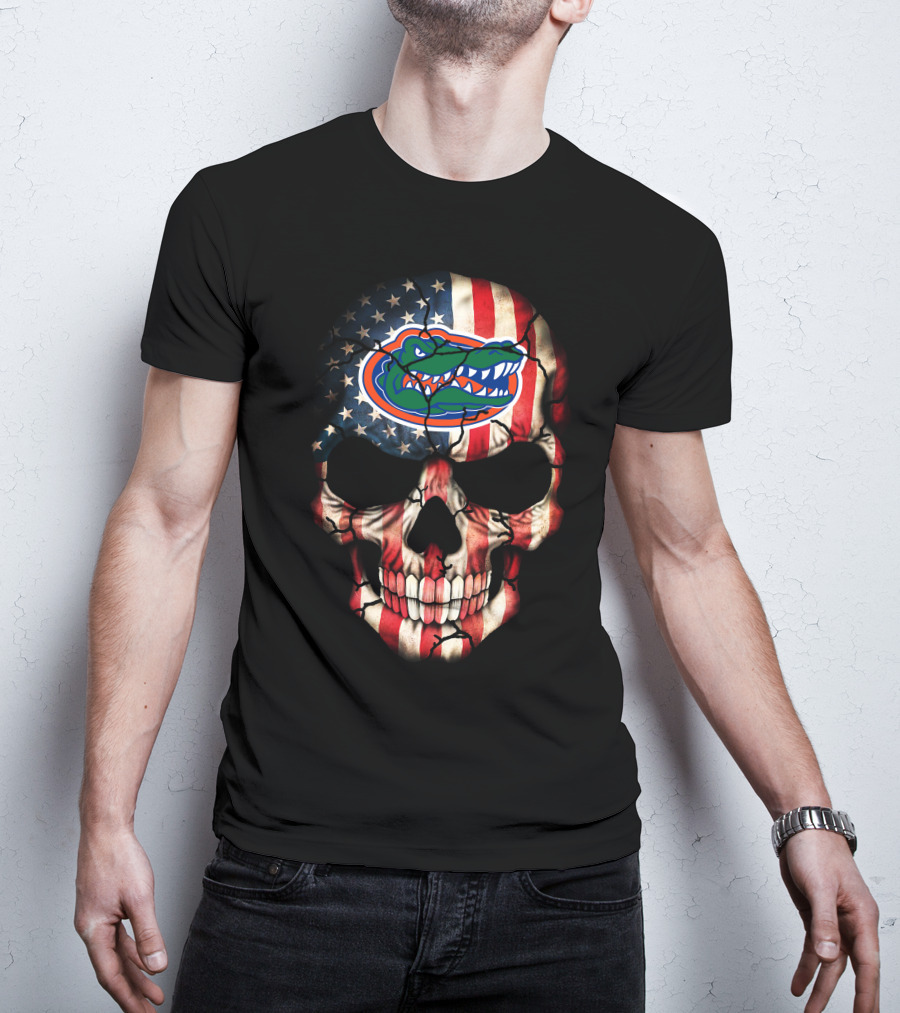 American Flag Skull With Florida Gators T-Shirt