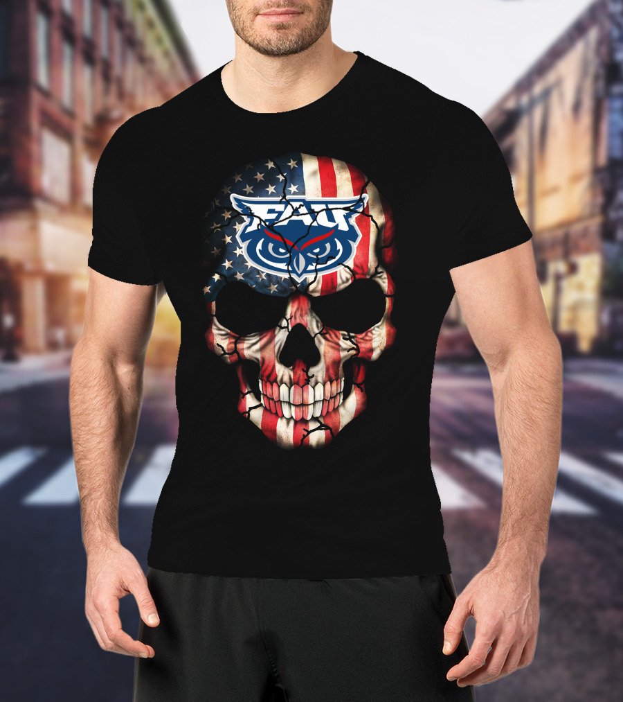 Fau Owls American Flag Skull T-Shirt