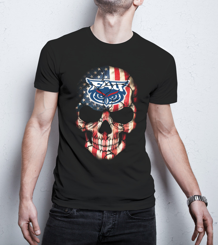 Fau Owls American Flag Skull T-Shirt