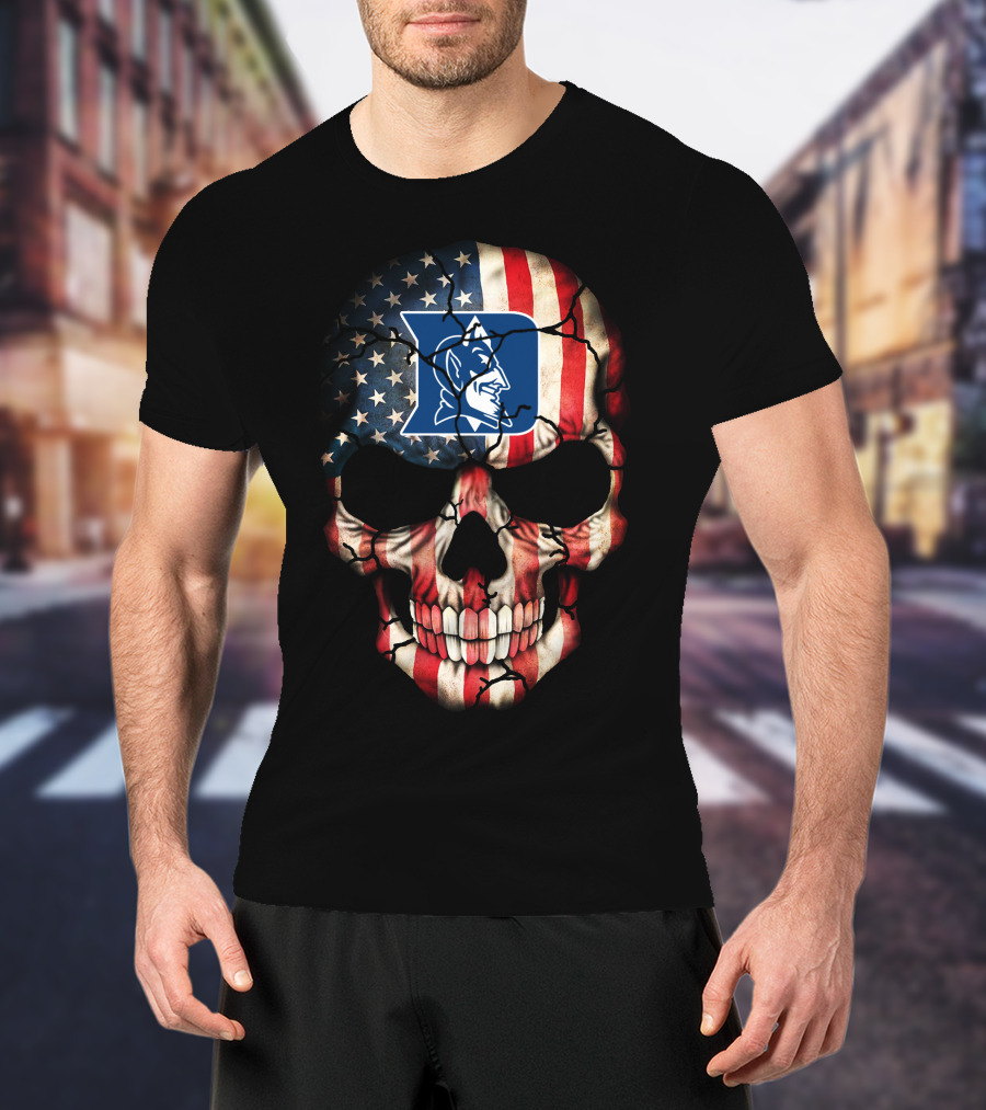 Duke Blue Devils American Flag Skull T-Shirt
