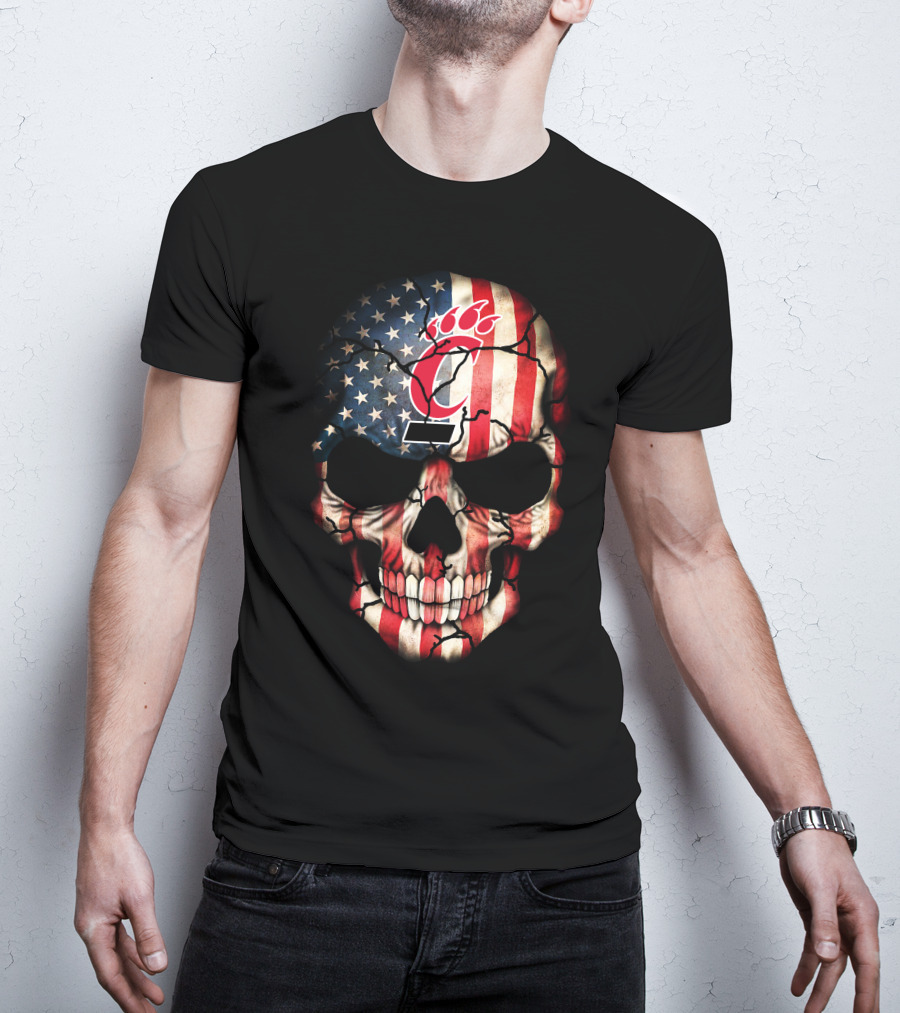 Cincinnati Bearcats American Flag Skull T-Shirt