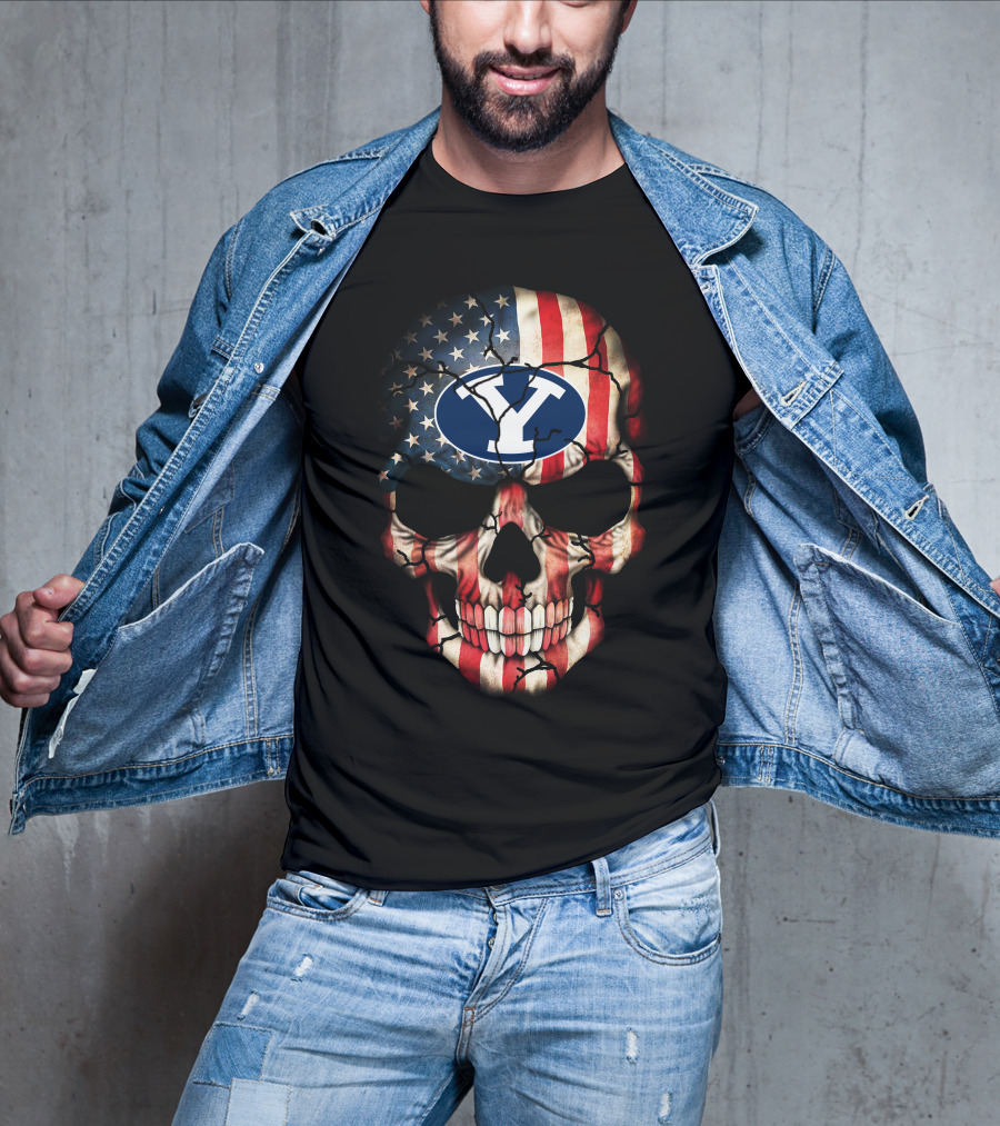 Byu Cougars Skull American Flag T-Shirt
