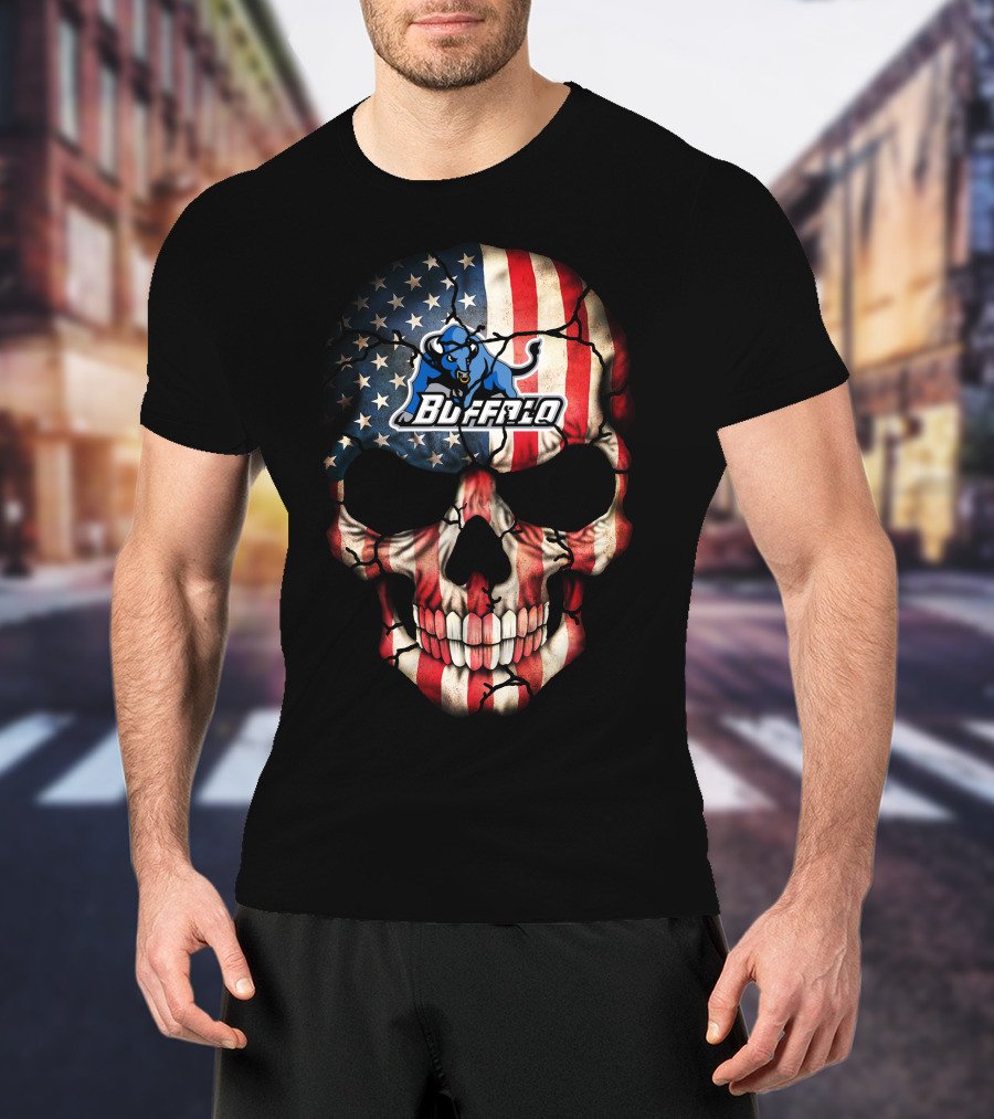 Buffalo Bulls Skull With American Flag T-Shirt