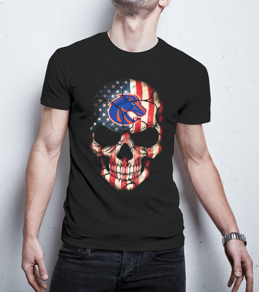 Boise State Broncos American Flag Skull T-Shirt