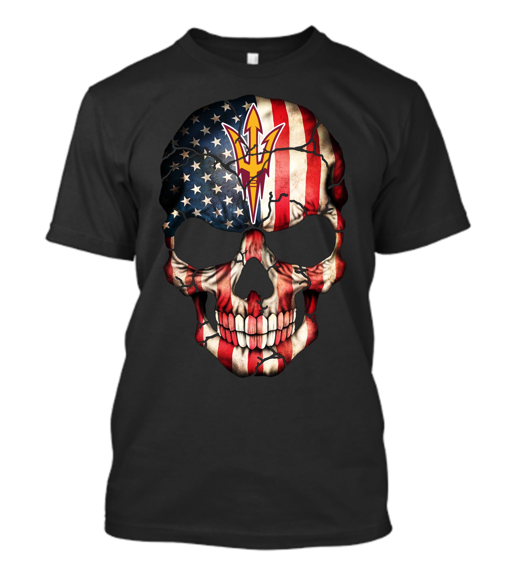 Arizona State Sun Devils Skull With American Flag T-Shirt