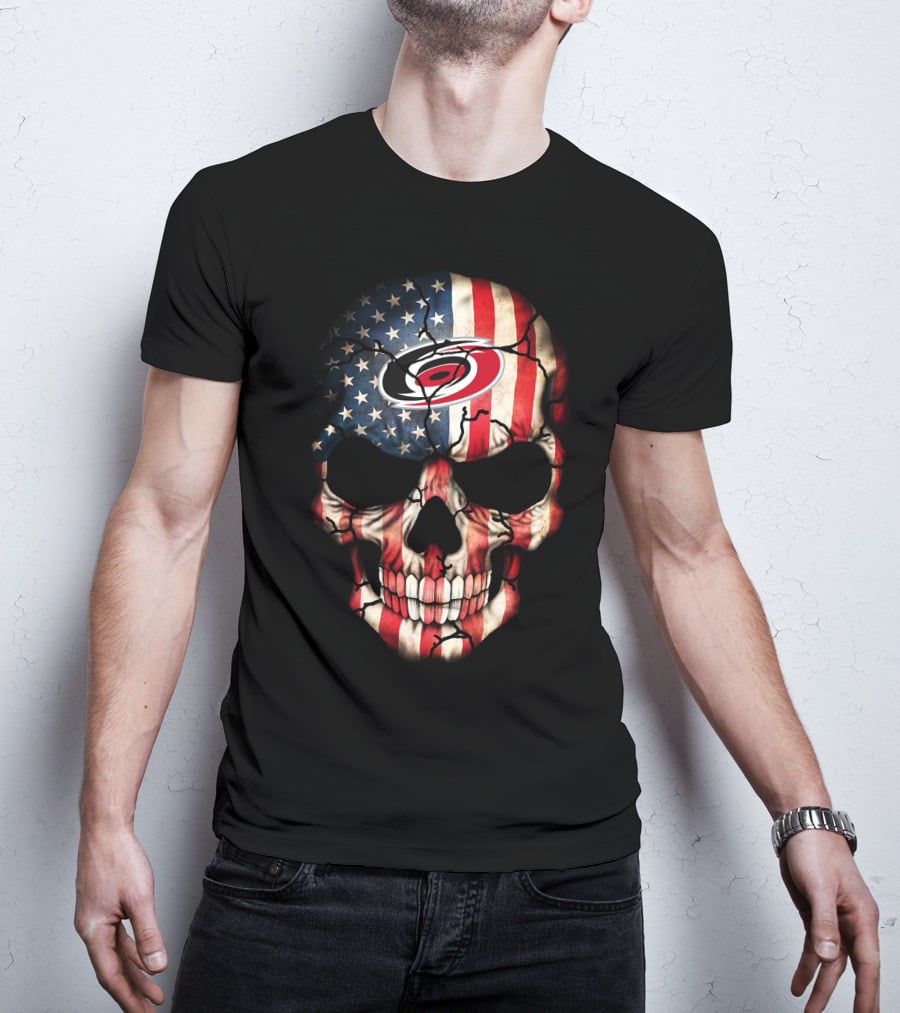 Carolina Hurricanes Skull American Flag T-Shirt