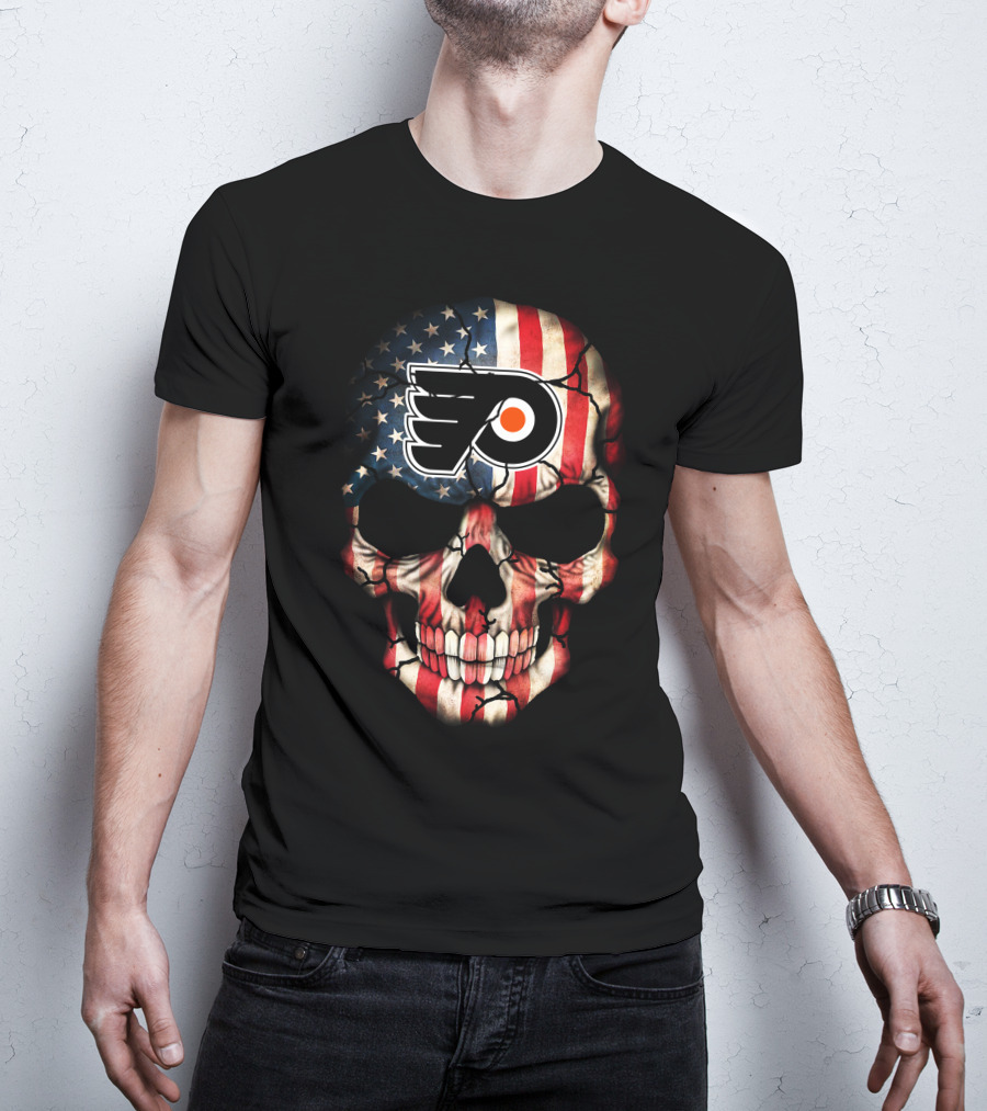 Philadelphia Flyers American Flag Skull T-Shirt