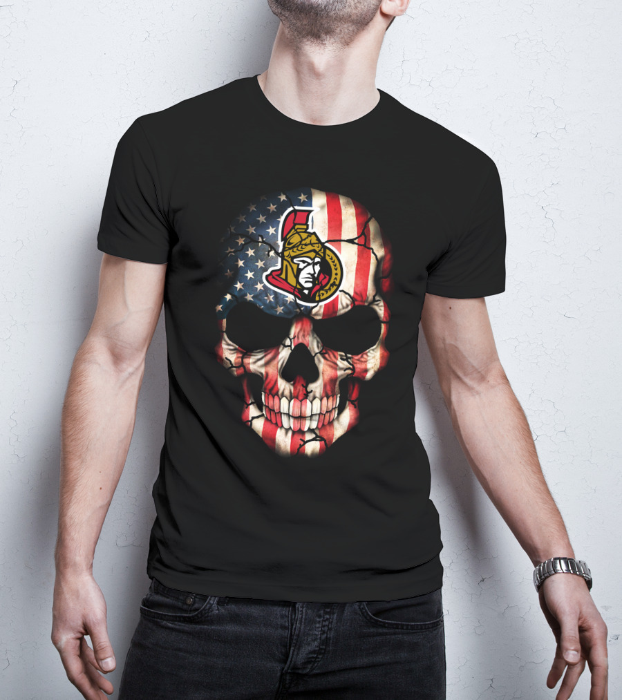 Ottawa Senators American Flag Skull T-Shirt