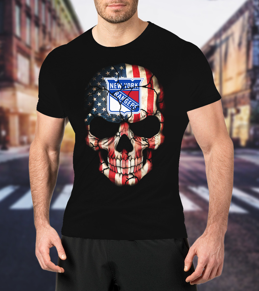 New York Rangers American Flag Skull T-Shirt