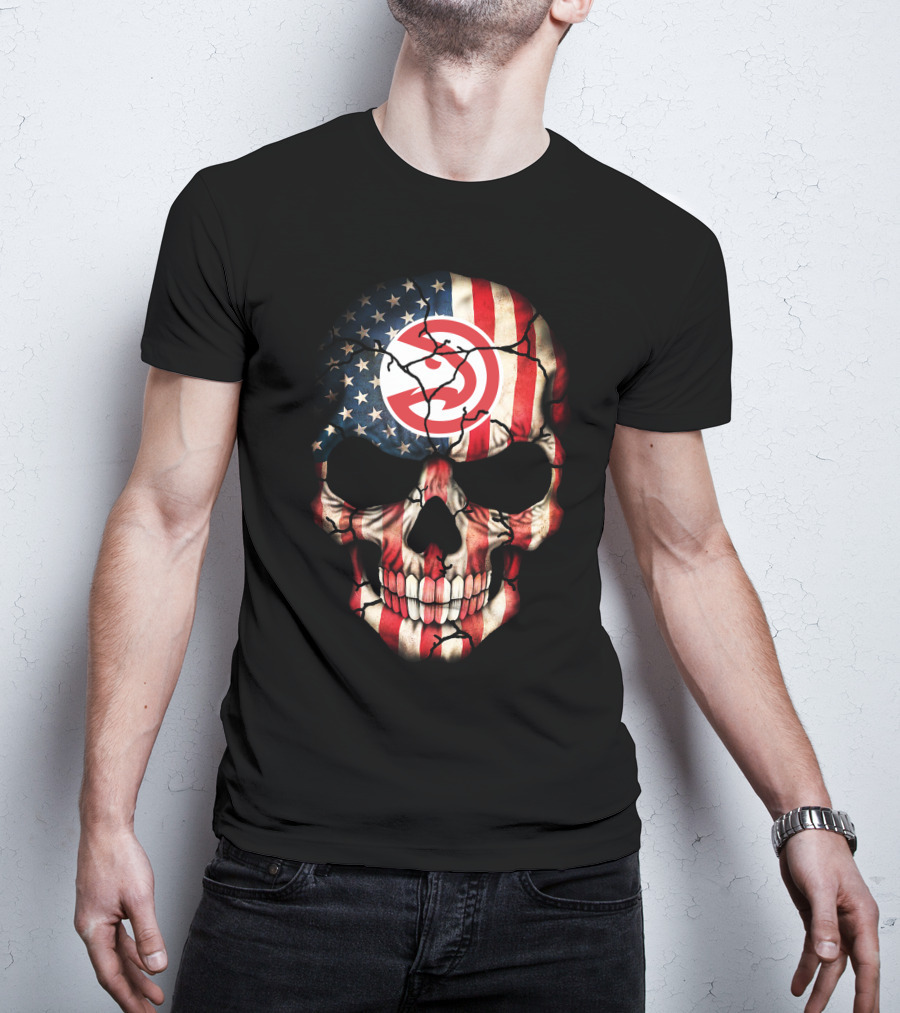 American Flag Skull Design With Atlanta Hawks Logo 193 T-Shirt