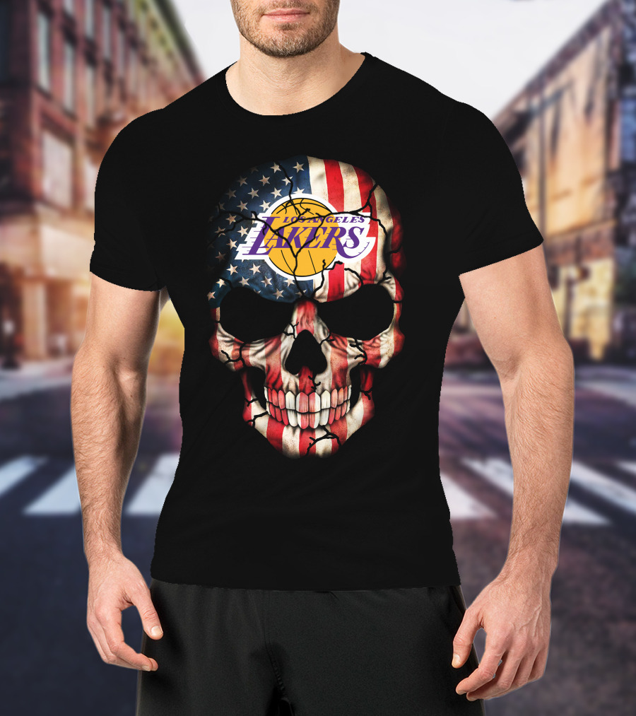 Los Angeles Lakers American Flag Skull T-Shirt