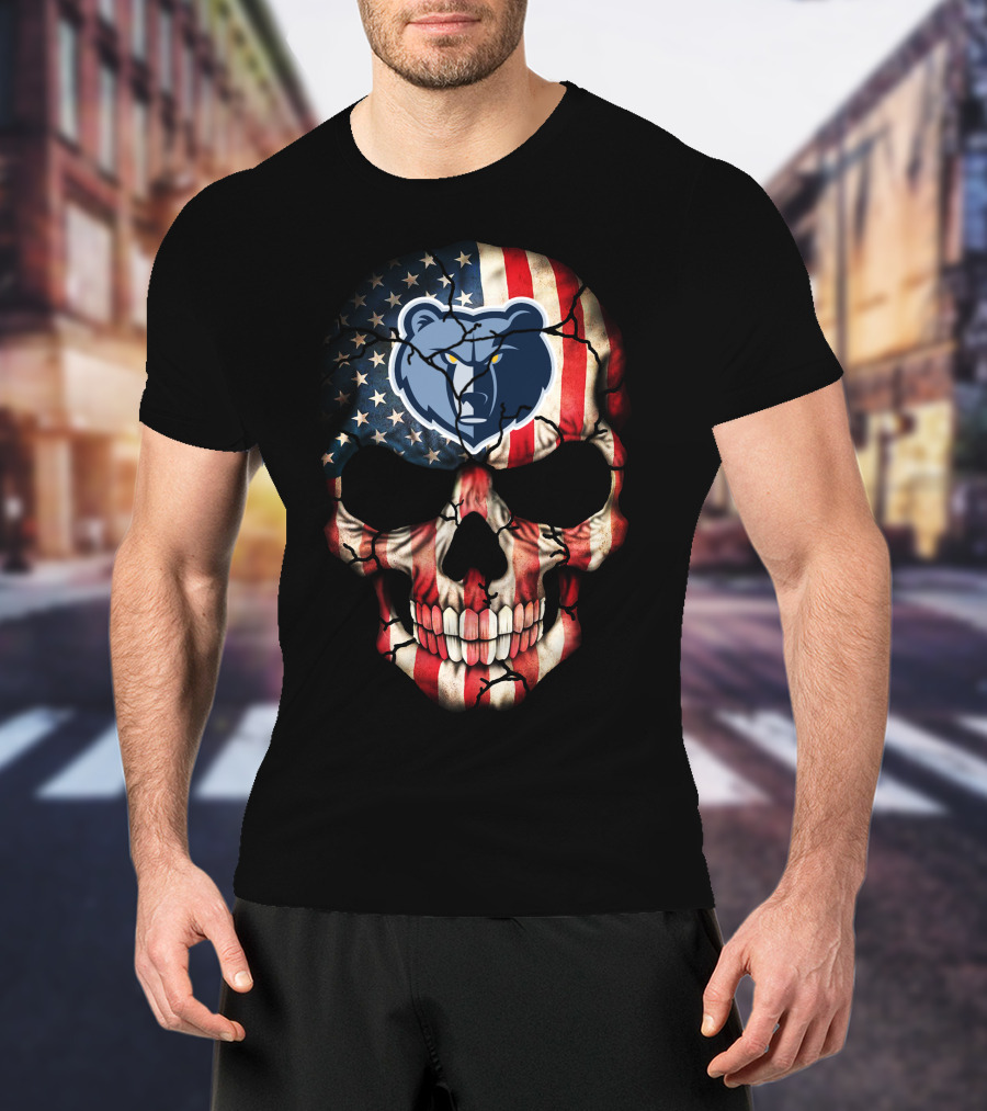 Memphis Grizzlies American Flag Skull Bear T-Shirt