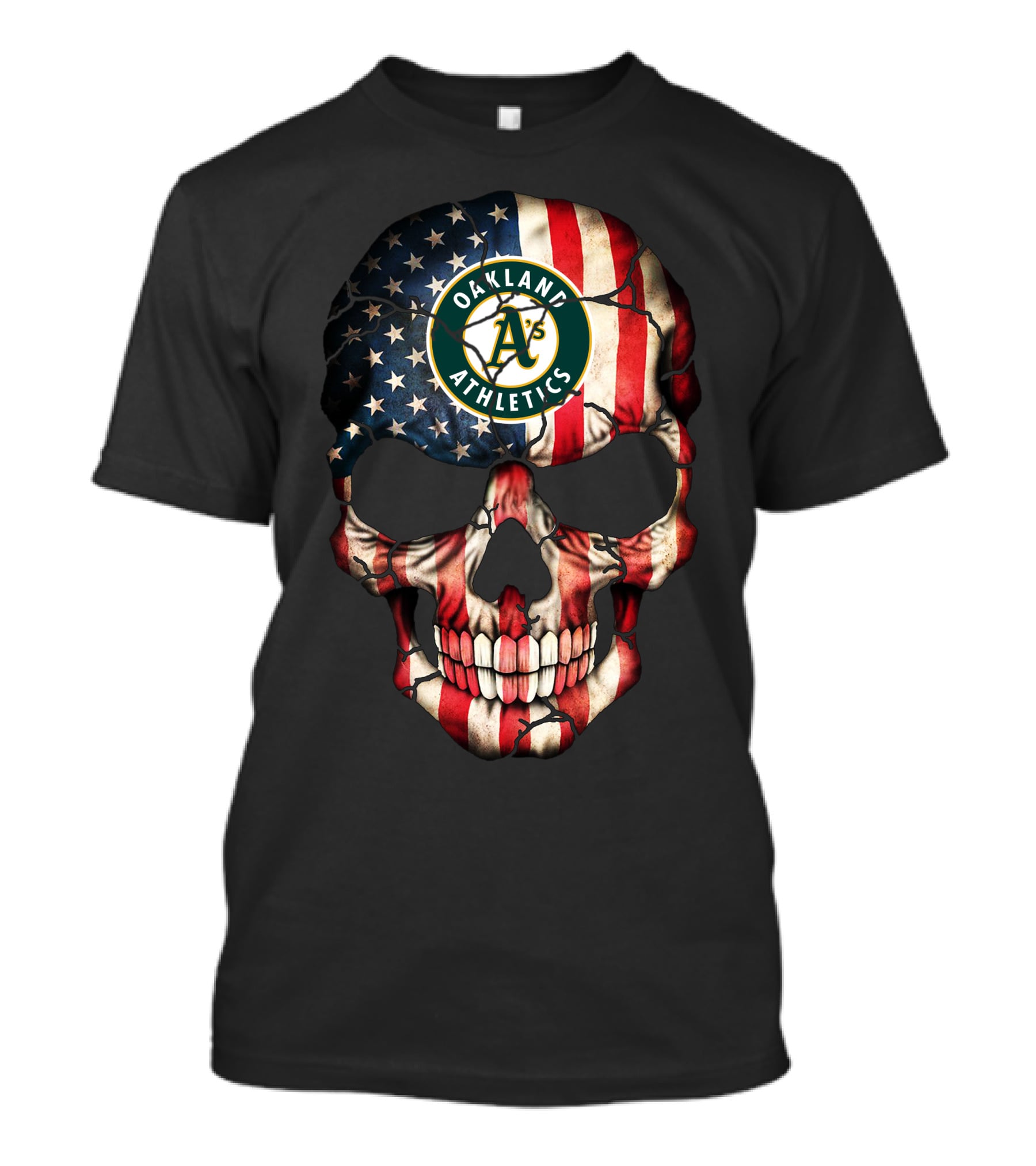 Oakland Athletics American Flag Skull T-Shirt