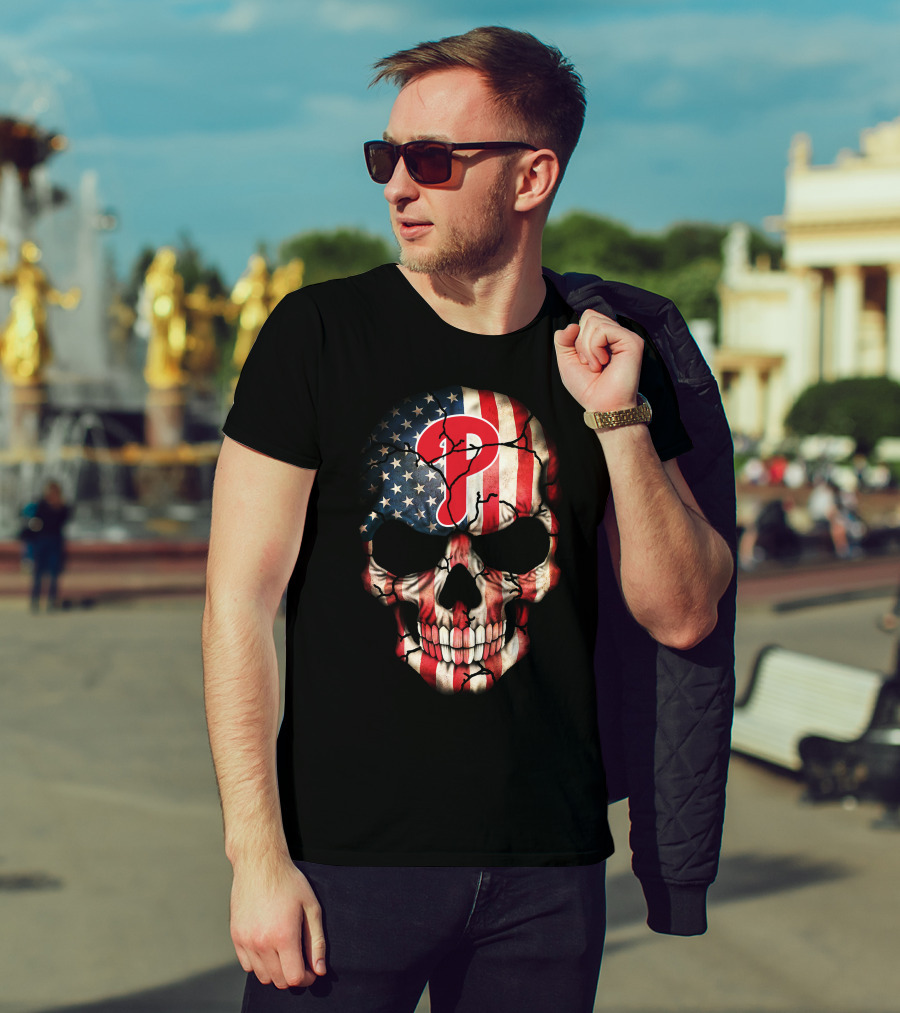 Philadelphia Phillies American Flag Skull T-Shirt