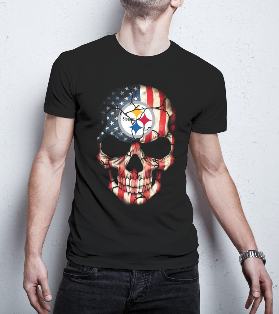 Pittsburgh Steelers American Flag Skull T-Shirt