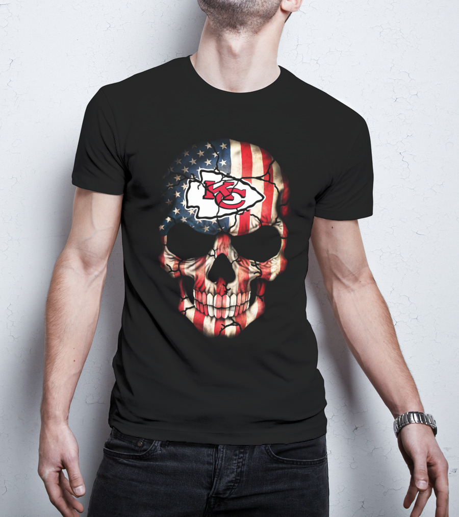 Kansas City Chiefs American Flag Skull T-Shirt