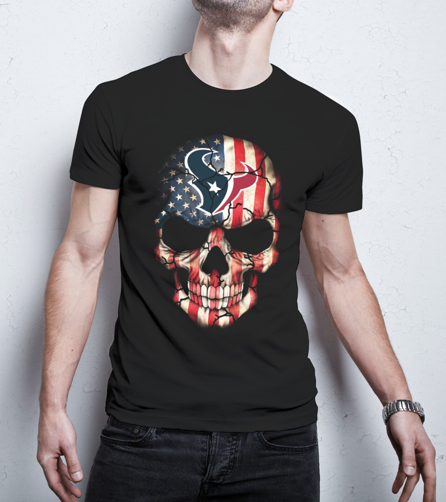 American Flag Skull With Houston Texans T-Shirt