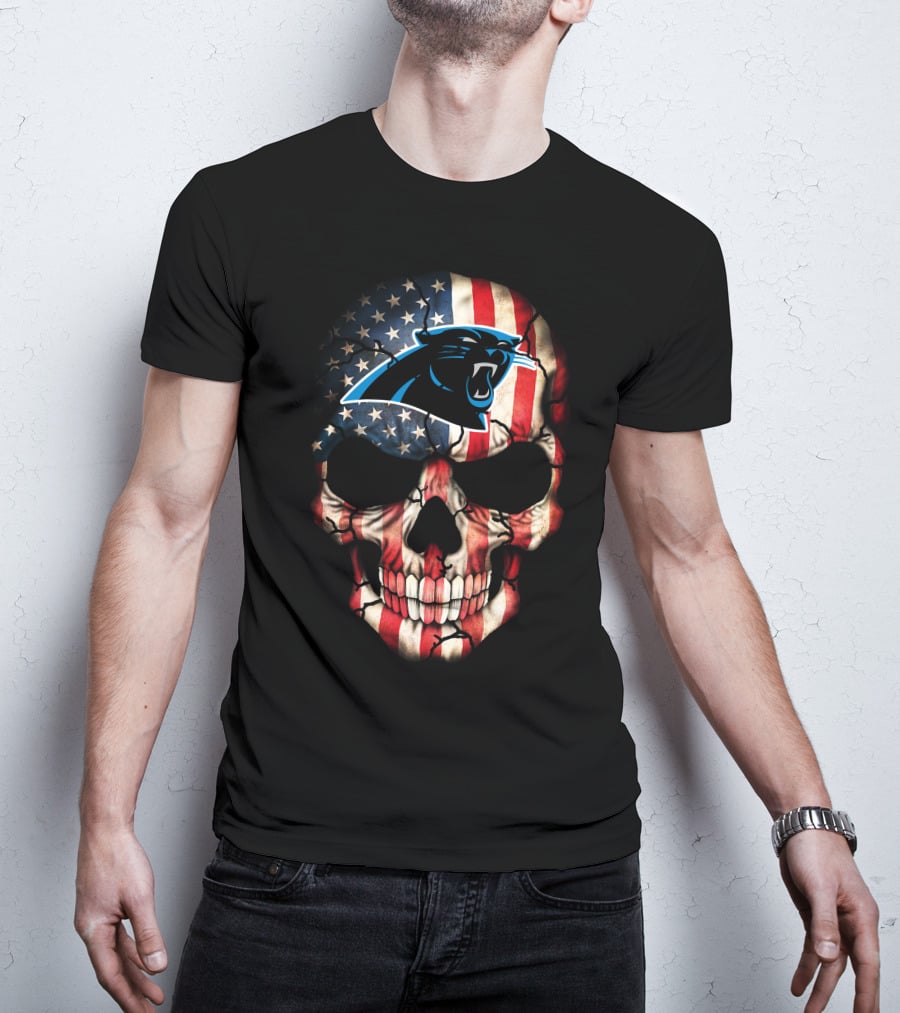 Carolina Panthers American Flag Skull 269 T-Shirt