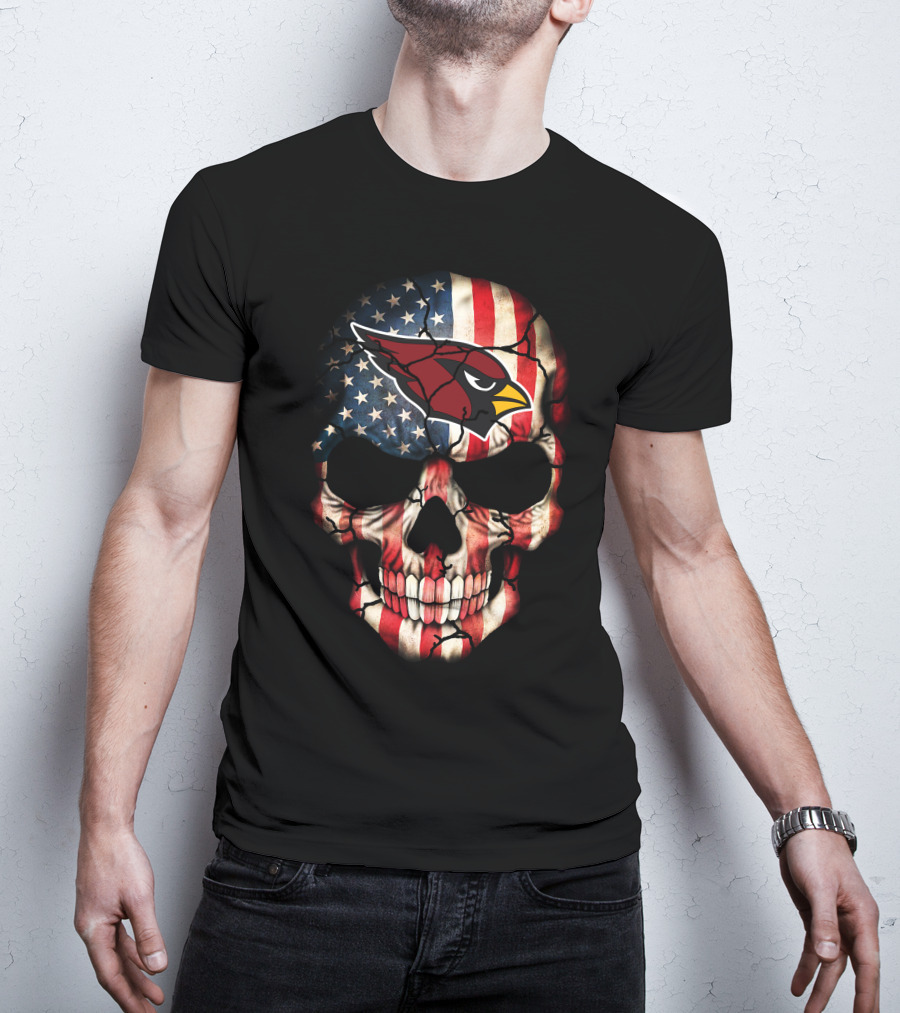 Arizona Cardinals American Flag Skull T-Shirt
