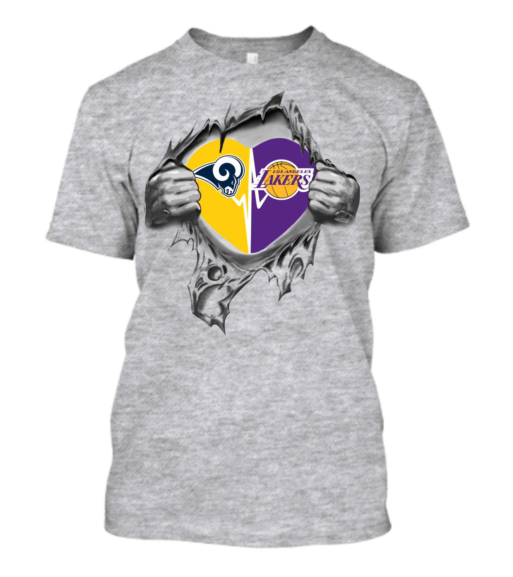 Lakers Rams Heart Logo Design With Emerging Hands T-Shirt