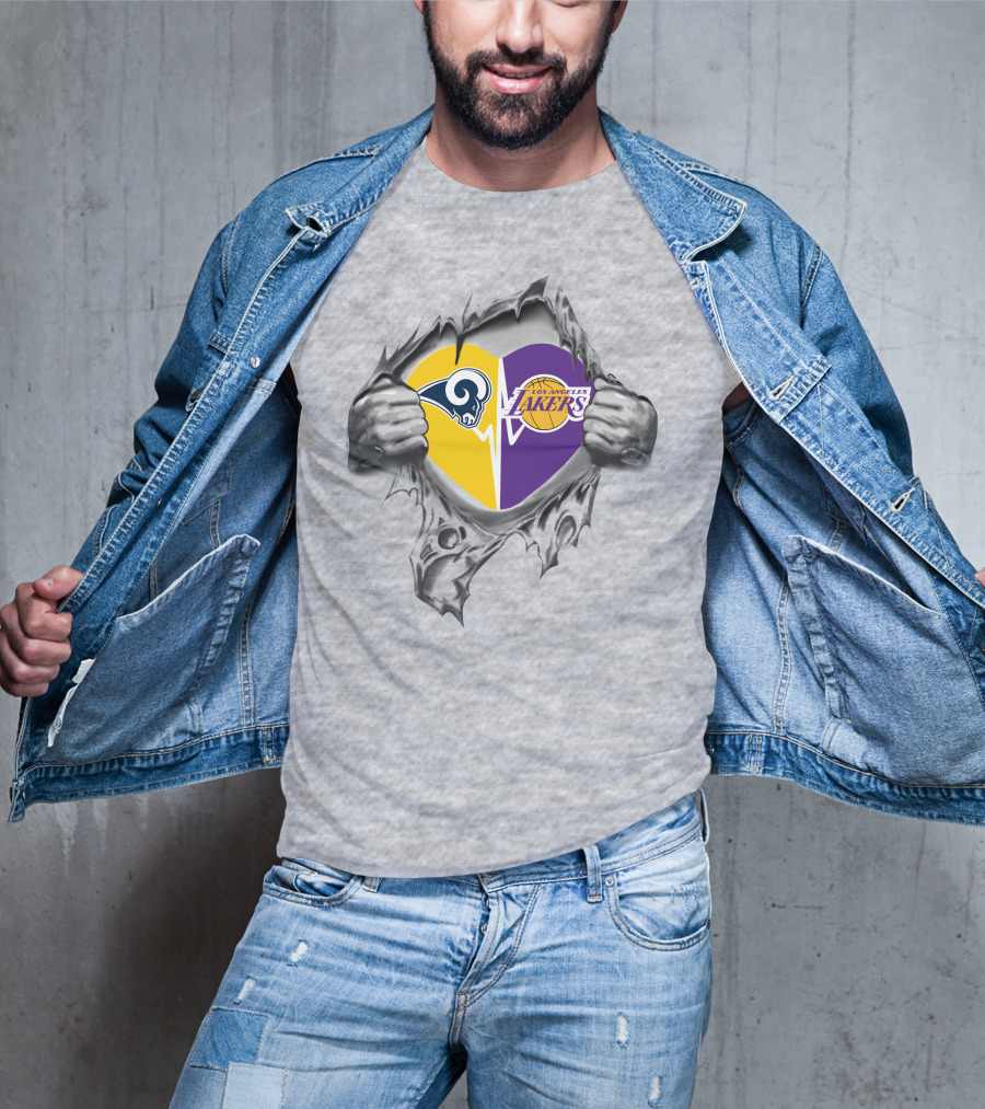 Lakers Rams Heart Logo Design With Emerging Hands T-Shirt