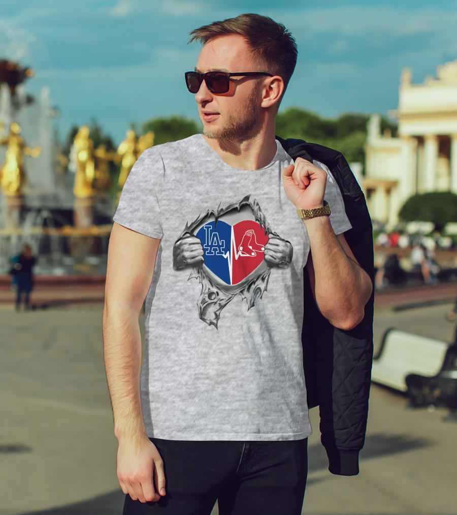 Dodgers Red Sox Heartbeat Split T-Shirt