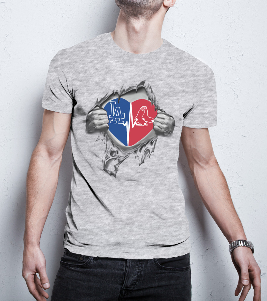 Dodgers Red Sox Heartbeat Split T-Shirt
