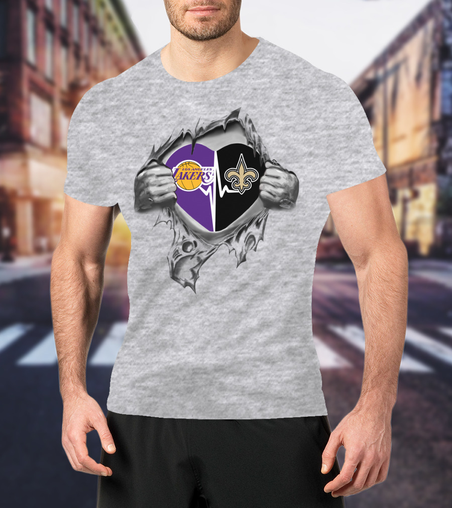 Los Angeles Lakers New Orleans Saints Heartbeat Passion T-Shirt