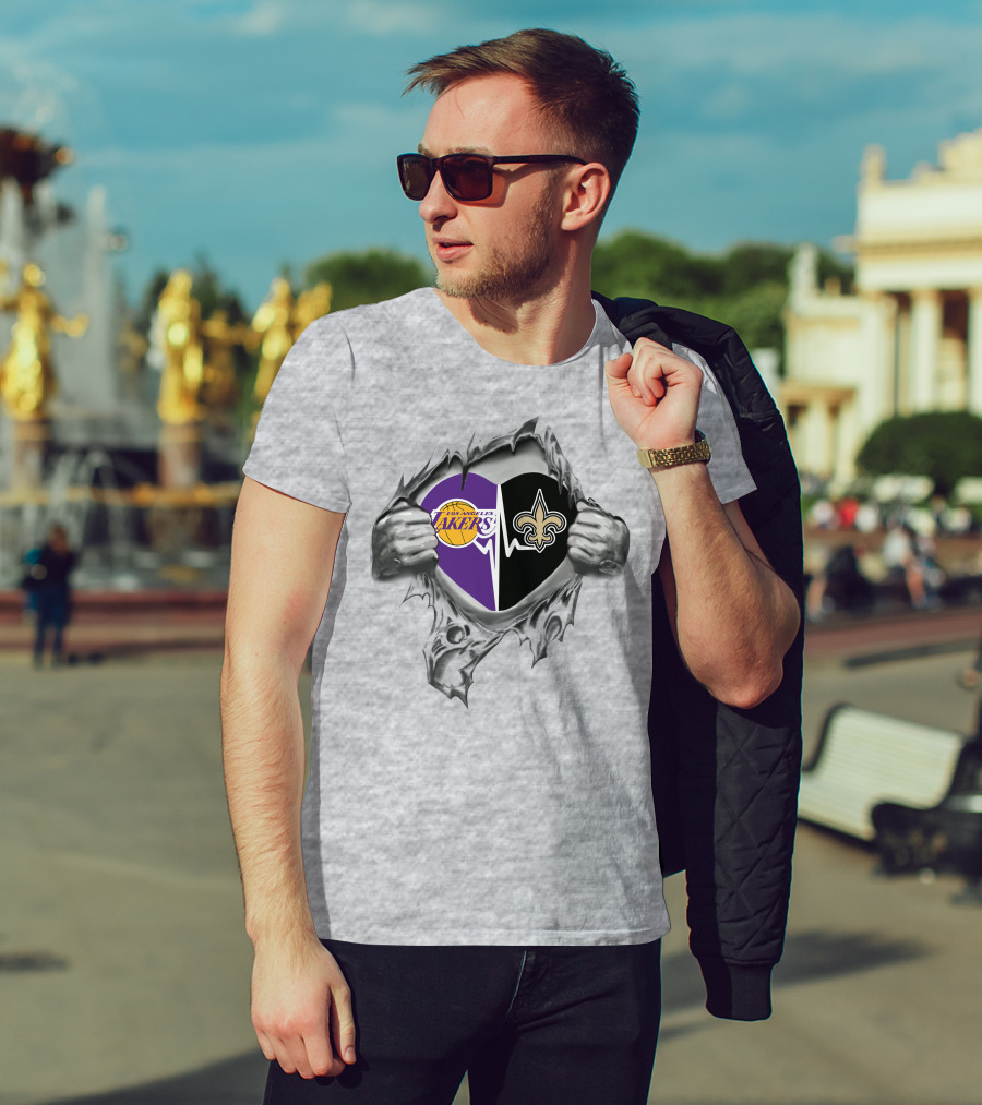 Los Angeles Lakers New Orleans Saints Heartbeat Passion T-Shirt