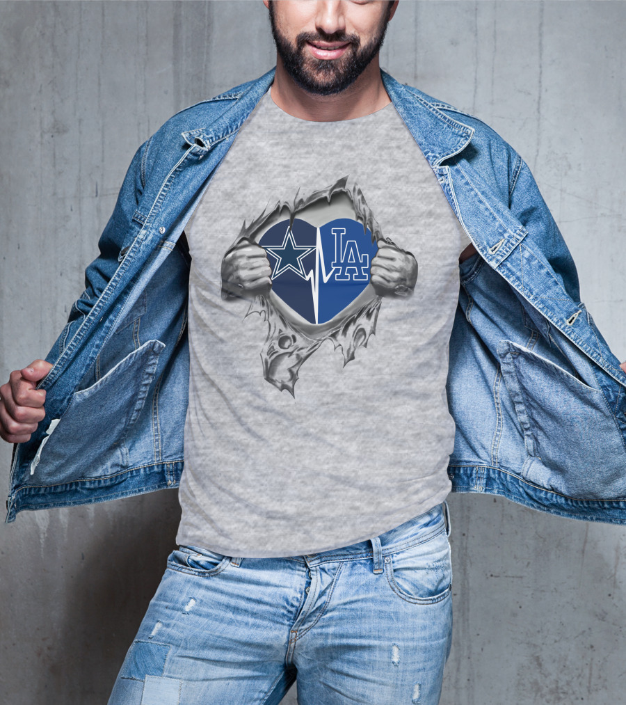 Dodgers La Cowboys Heart Starburst Silver Hands Fan Passion T-Shirt