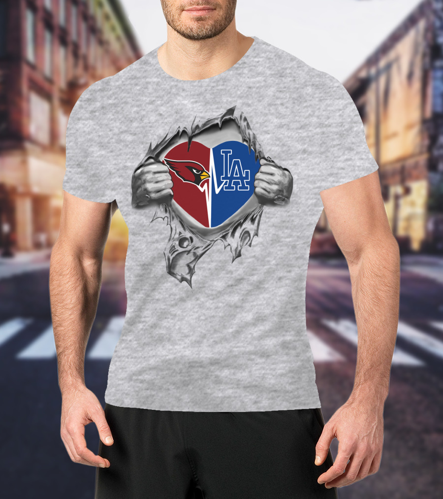 Cardinals Dodgers Heart Symbol With Ripped T-Shirt