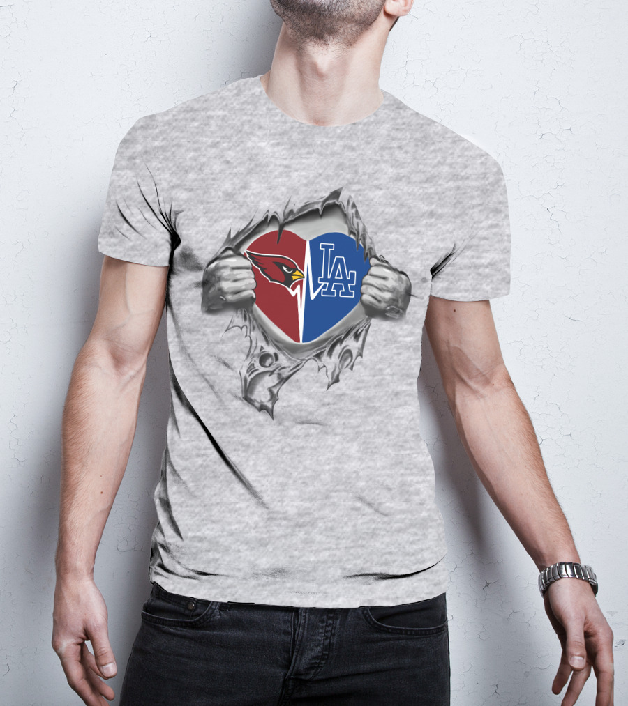 Cardinals Dodgers Heart Symbol With Ripped T-Shirt