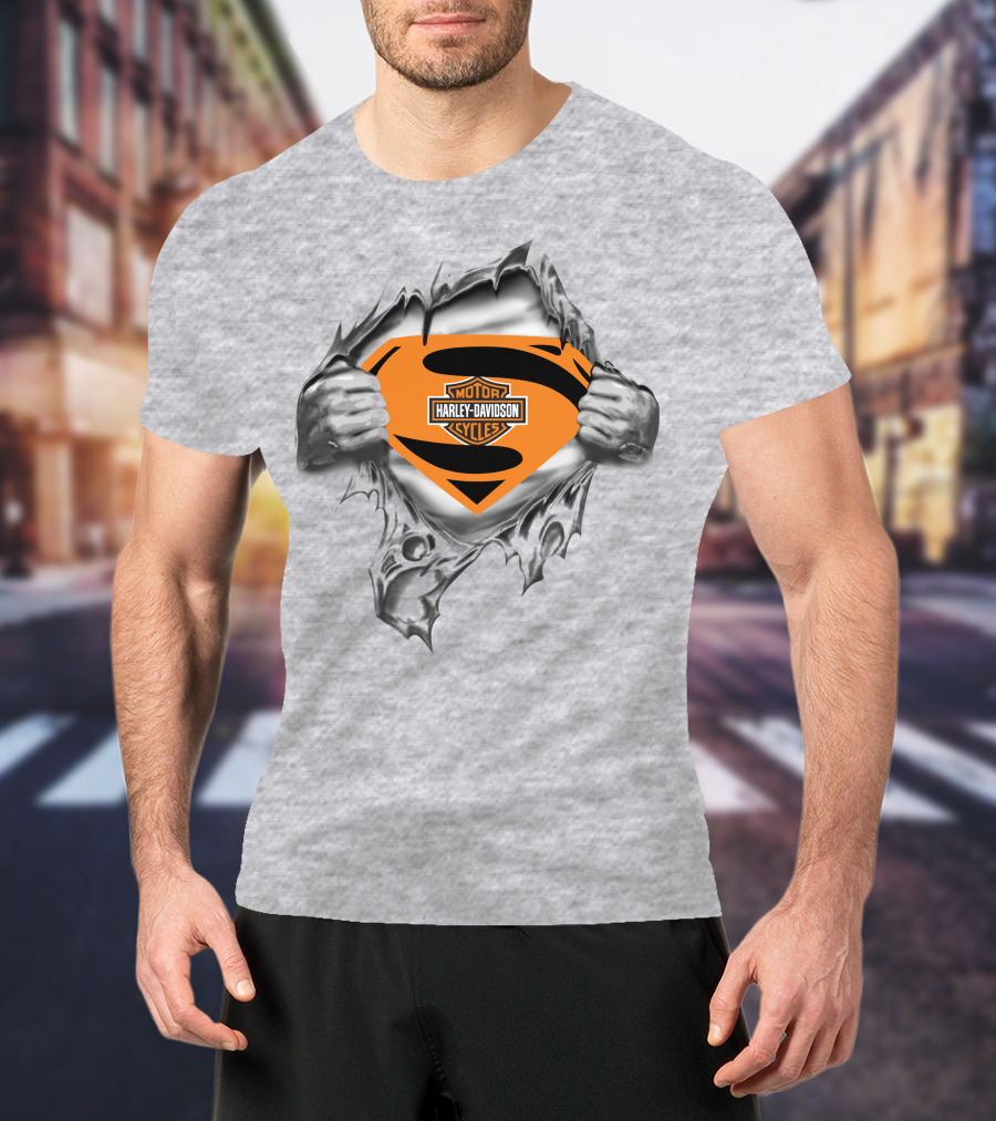 Superman Harley Davidson Logo Ripped Chest T-Shirt