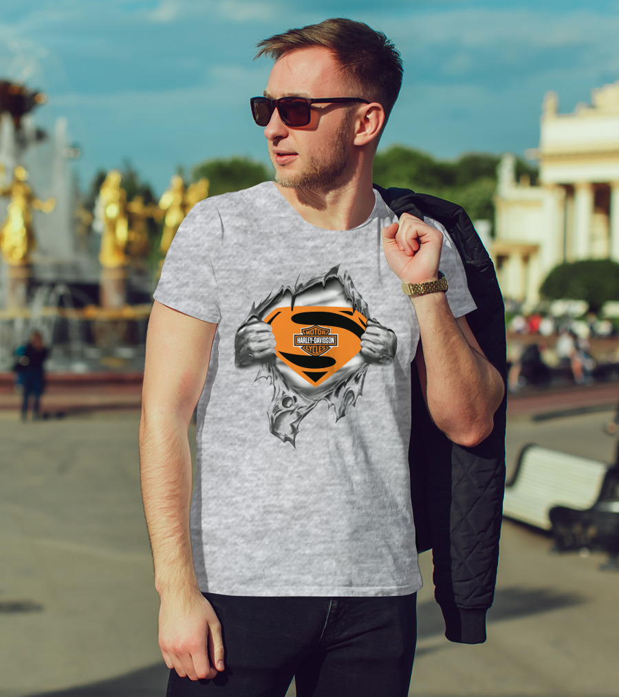 Superman Harley Davidson Logo Ripped Chest T-Shirt