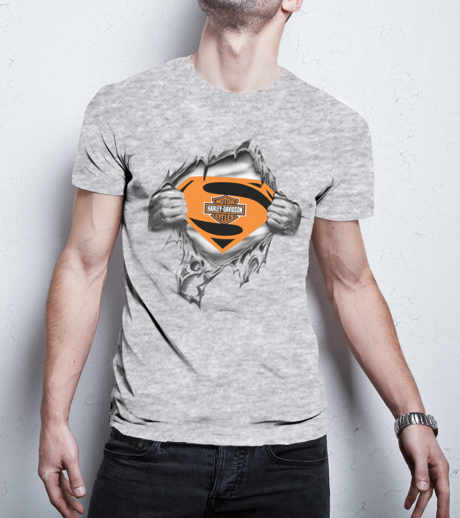 Superman Harley Davidson Logo Ripped Chest T-Shirt
