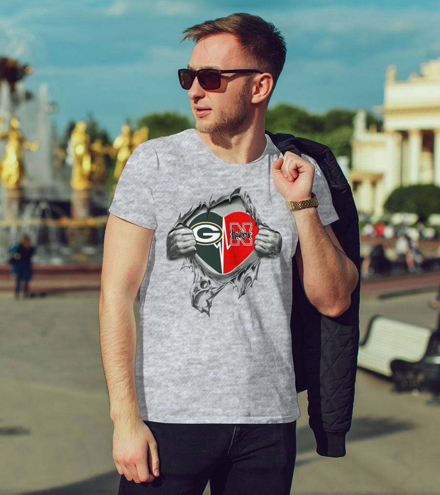 Packers Green Bay Nebraska Cornhuskers Heart T-Shirt