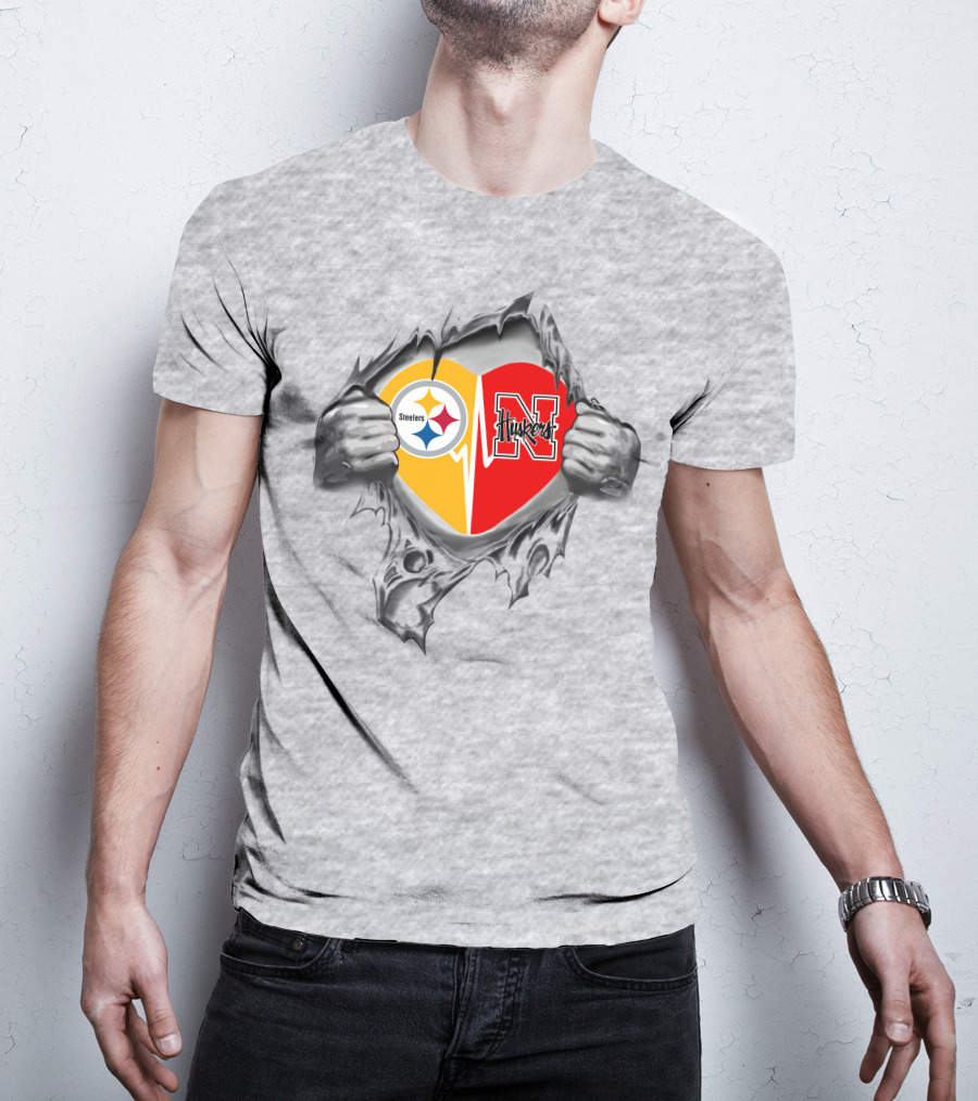 Steelers Cornhuskers Heart Dual Team Loyalty T-Shirt