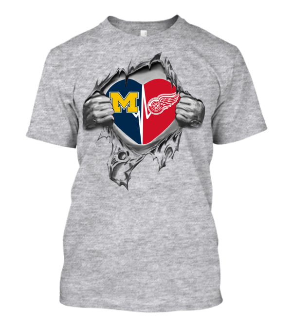Red Wings Michigan Wolverines Heart T-Shirt