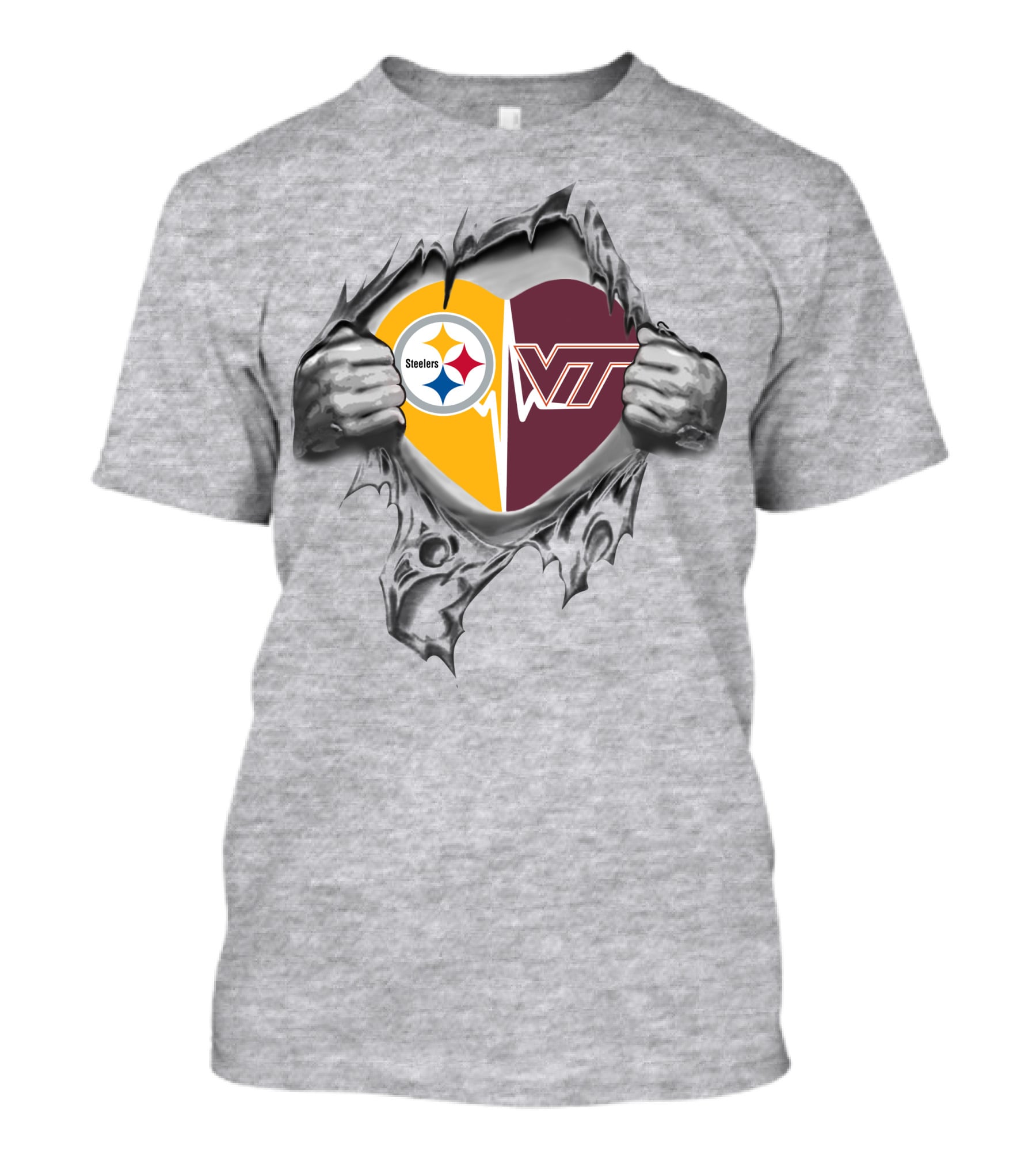 Steelers Virginia Tech Hokies Heart Logo Fusion T-Shirt