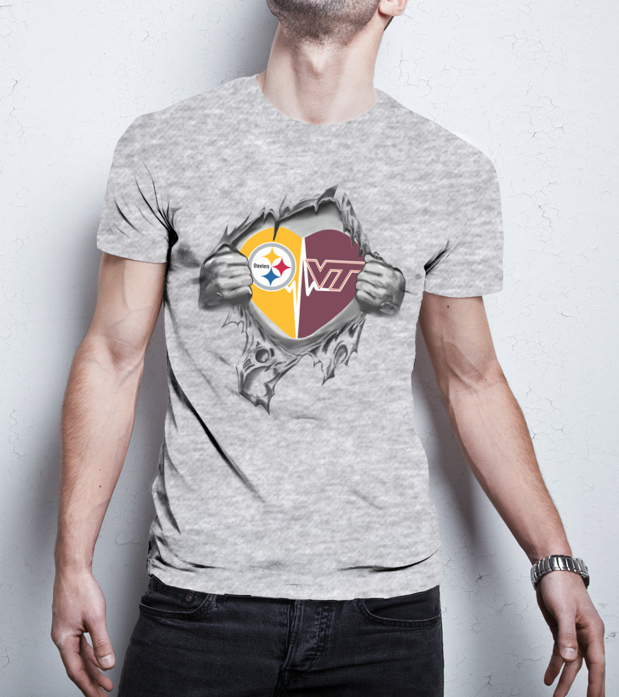 Steelers Virginia Tech Hokies Heart Logo Fusion T-Shirt