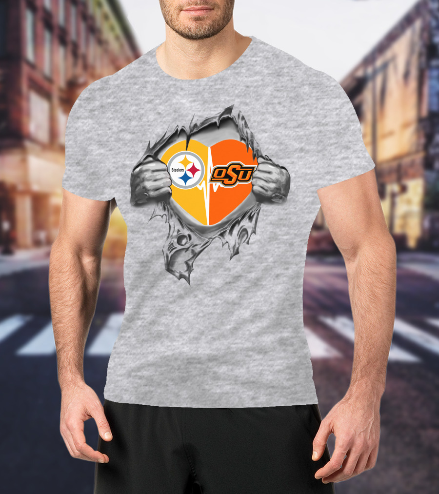 Steelers Oklahoma State Cowboys Heartbeat T-Shirt