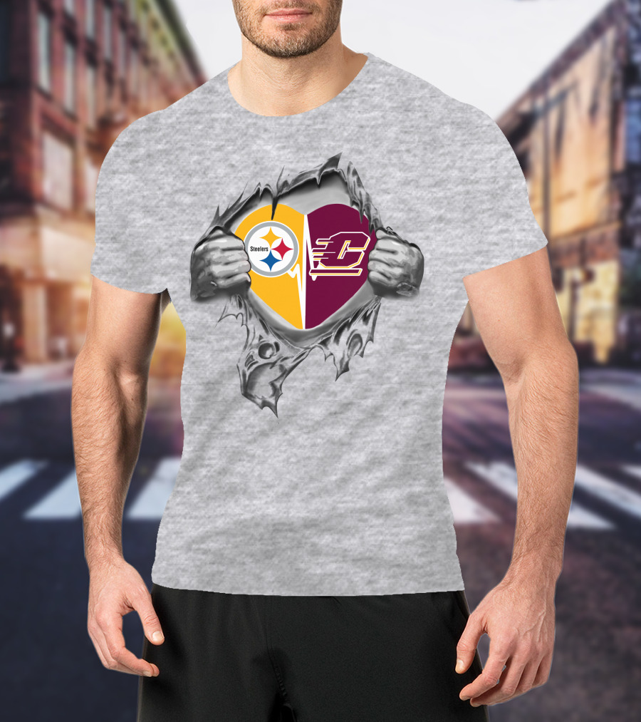 Steelers Central Michigan Chippewas Heart T-Shirt