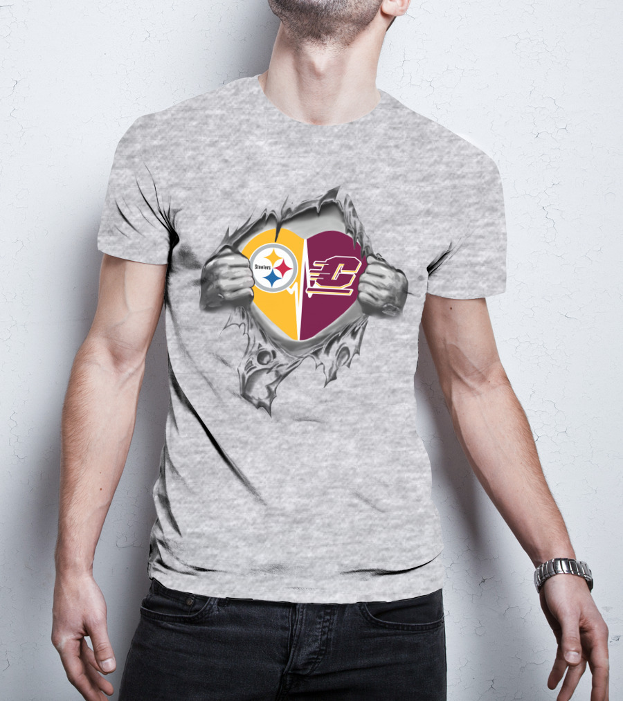 Steelers Central Michigan Chippewas Heart T-Shirt