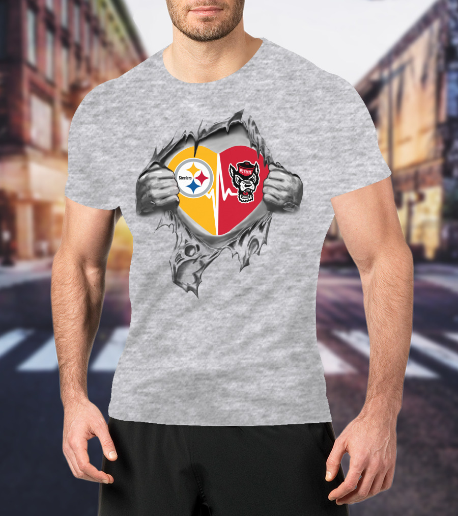 Steelers Nc State Wolfpack Heart Torn T-Shirt