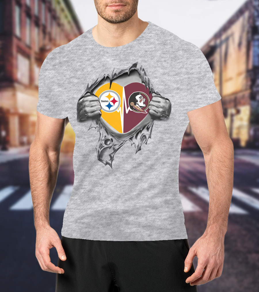 Steelers Florida State Seminoles Heart T-Shirt