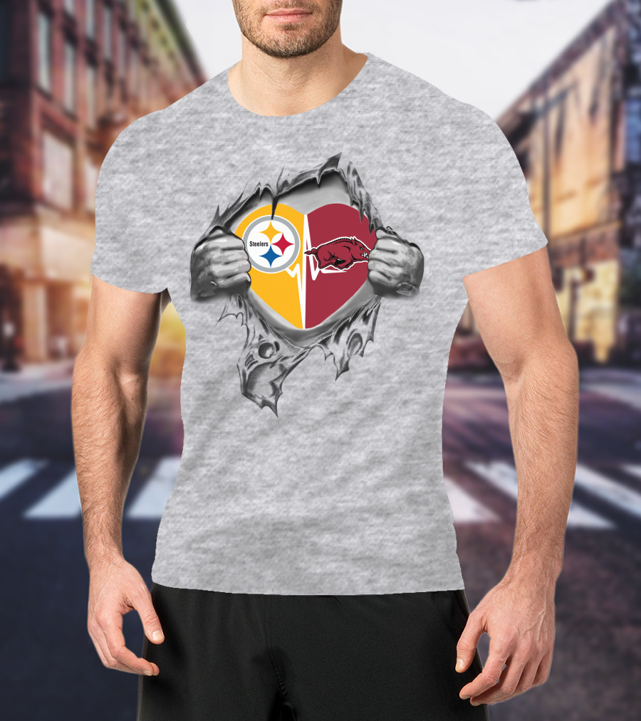 Steelers Arkansas Razorbacks Heartbeat Passion Fan Symbol T-Shirt