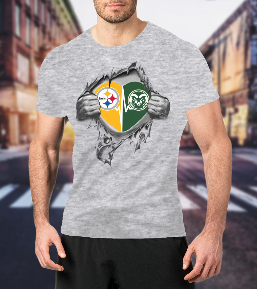 Steelers Colorado State Rams Heartbeat Passion Inside Tear T-Shirt
